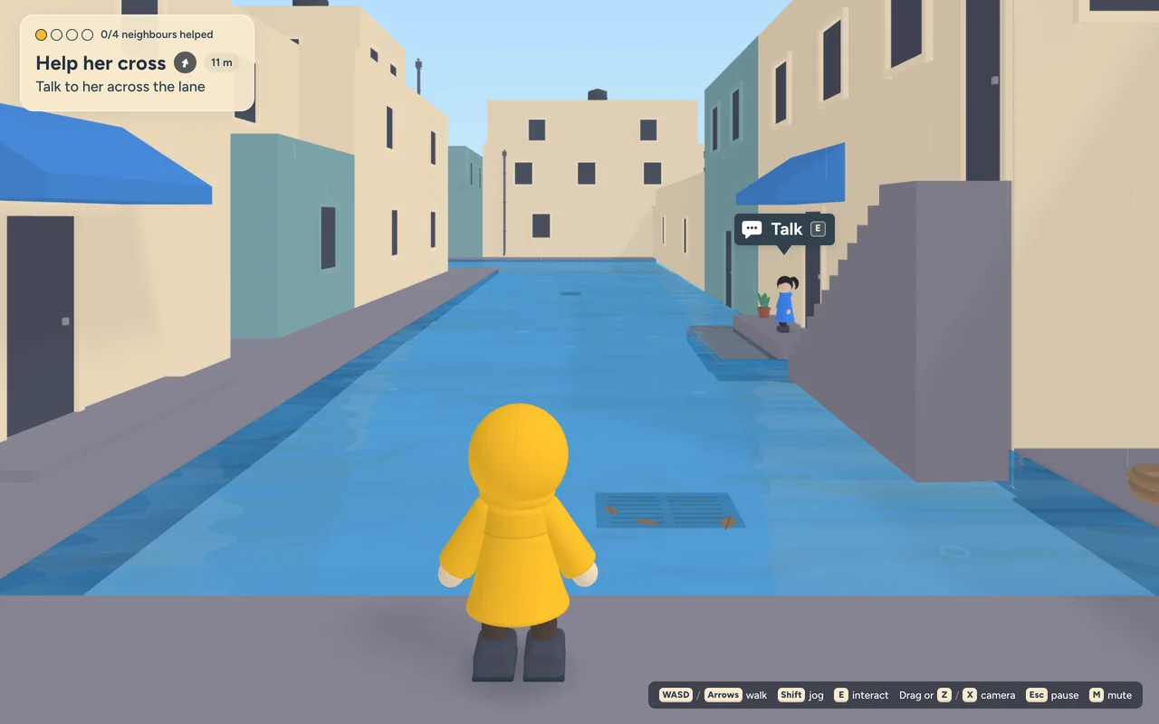The opening street and yellow-raincoat character in First Monsoon