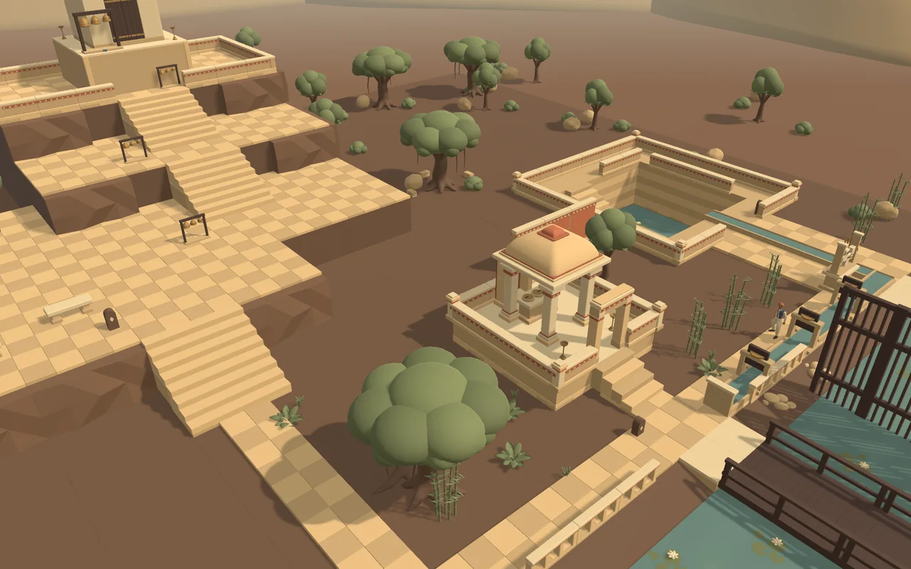 Exploration paths through the Mystical Temple in-game environment